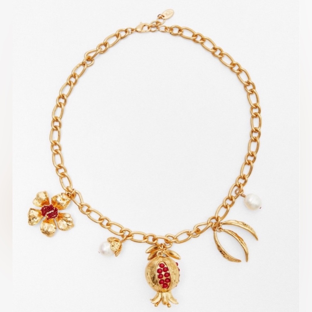 NWT - Zara Women’s Pomegranate Fruit Multi-Charm Chain Necklace with Pearls